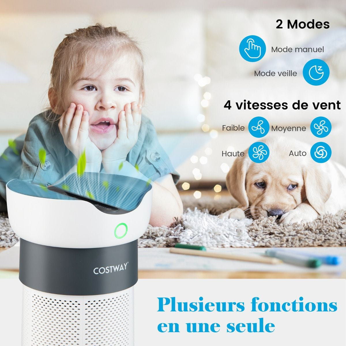 Purificateur D'Air Jusqu'À 120M² 16W H13 True HEPA 99,99 % CADR 200M³/H Mode Veille Minuteur 4 Vitesses Écran Tactile